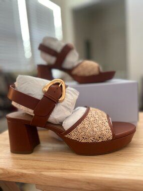 Aerosoles Chamber Natural Raffia Platform Sandals Brown Size 10M NWT